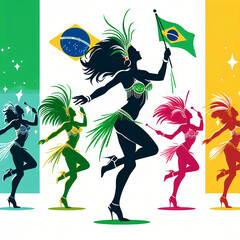 Obraz na płótnie Canvas Brazilian Carnival illustration with traditional samba dancers, Sambistas. Carnival in Rio de Janeiro. On white and colorful backgrounds.