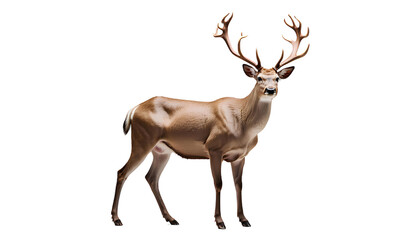 A graceful deer with antlers, standing elegantly, against a transparent background. generative AI