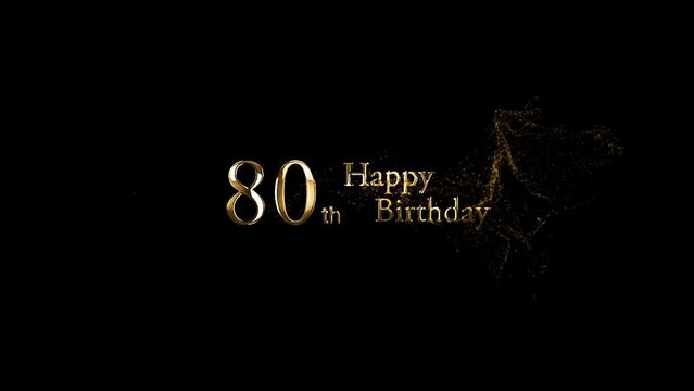 Happy 80th birthday greeting with gold particles, happy birthday banner