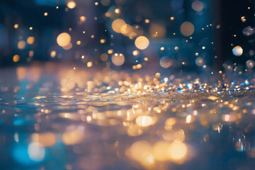 A dreamy blend of bokeh lights and metallic reflections in cool tones.