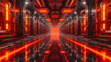 Futuristic server room in a digital corridor, illustrating advanced technology and networking systems