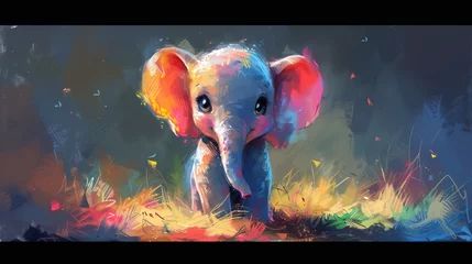 Fotobehang Olifant cute baby elephant portrait with colorful watercolor paint, t shirt prints, cards