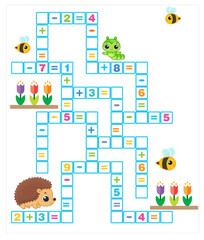 Math Crossword puzzle for children solve examples