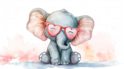 Foto op Aluminium cute baby elephant with red heart shaped goggles, happy valentines day, can be used for cards, t shirt prints, baby shower © Mahnoor