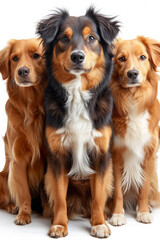 A cute trio of fluffy dogs, showcasing outdoor friendship.