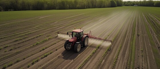 Tractor Plowing Field With Sprayer