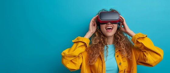 Woman in Yellow Jacket Holding Virtual Device