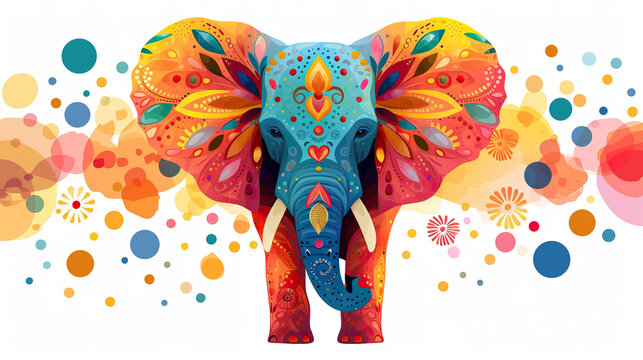 Decorative elephant painted with multicolors illustration. Indian theme with watercolors. can be used for cards or banners, or events like holi