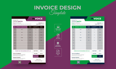 Minimal invoice or bill form design template for business and office with best layout.