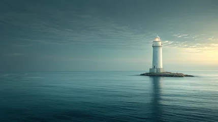 Rolgordijnen Simple yet powerful image featuring a lone lighthouse overlooking the vast ocean © olegganko