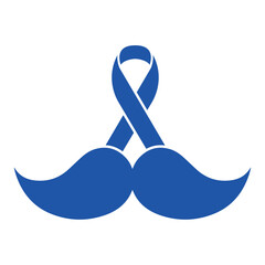 Blue prostate cancer awareness ribbon with mustache icon Vector