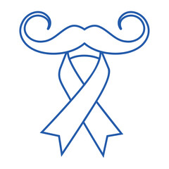 Blue prostate cancer awareness ribbon with mustache icon Vector