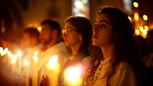 Congregations praying in church