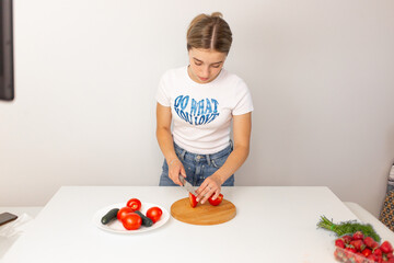 woman preparing salad