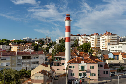 Setubal, Portugal. 15 August 2023. Farol da Azeda Lighthouse. The Azeda Lighthouse went into operation on 6 June 1940 at the Quinta da Azeda in Set&uacute;bal
