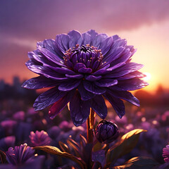 Purple Flower at Sunset - obrazy, fototapety, plakaty