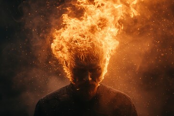 The background of a man with flaming anger until his head catches fire,copy space.