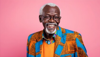Obraz premium Cool senior african man with fashionable outfit portrait - Funny old male person with cool and playful attitude on colorful background