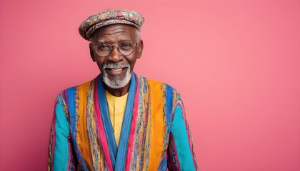 Obraz premium Cool senior african man with fashionable outfit portrait - Funny old male person with cool and playful attitude on colorful background