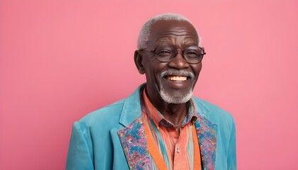 Cool senior african man with fashionable outfit portrait - Funny old male person with cool and playful attitude on colorful background