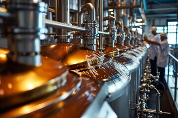 The process of beer being filled in a brewery - obrazy, fototapety, plakaty
