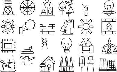 Set of green energy icons. 