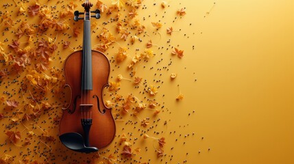 Minimalist background featuring a violin and scattered musical notes, evoking a sense of musical...