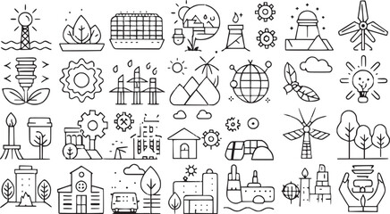 Set of green energy icons. 