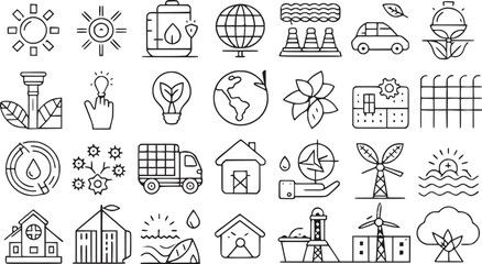 Set of green energy icons. 