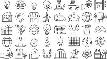 Set of green energy icons. 