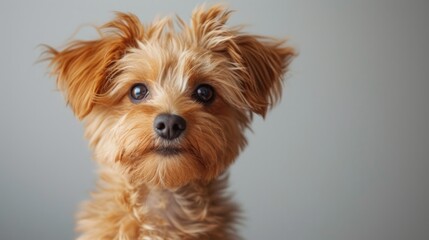 Minimalist capture of an adorable small dog, showcasing its endearing fluffy coat and sweet expression