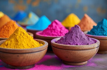 holi powders on bowls are colorful - 732045188