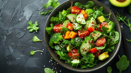 Clean composition showcasing avocado salads with crisp vegetables and zesty dressing