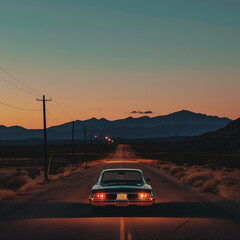 car on the road at sunset
