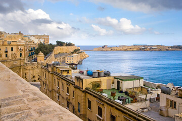 Old harbor of downtown in Valletta, Malta