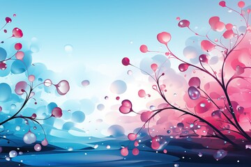Abstract background in pink and blue background with liquid drops.
