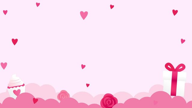 Happy Valentine's Day Heart Cartoon Scene Motion Seamless Loop Background Video. 2D Illustration Template Animation with Copy Space for Text, Image. Animated Valentine's Day Background.