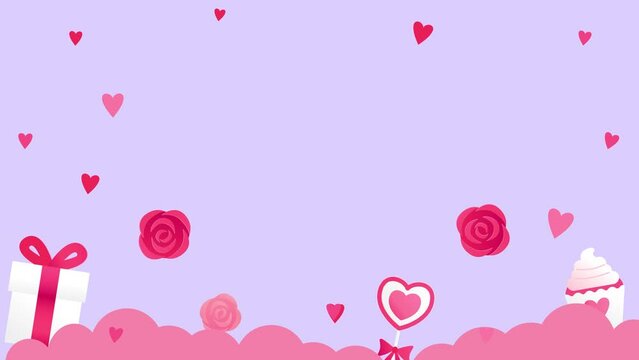 Happy Valentine's Day Heart Cartoon Scene Motion Seamless Loop Background Video. 2D Illustration Template Animation with Copy Space for Text, Image. Animated Valentine's Day Background.