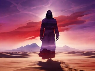 Jesus Cristo andando no deserto - Quaresma - obrazy, fototapety, plakaty