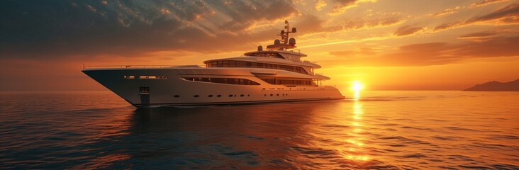 luxury yacht sailing in the ocean at sunset