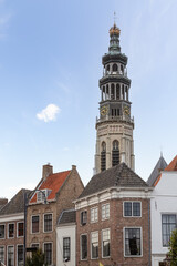 City center with the Abbey Tower of Middelburg in Zeeland.
