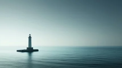 Rolgordijnen Minimalist photo highlighting the iconic silhouette of a lighthouse against the expansive ocean © olegganko