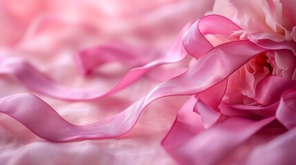 Obraz premium Clean composition with a delicate pink ribbon against an abstract background