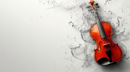 Clean composition with a violin and abstract musical notes, conveying the essence of a musical...
