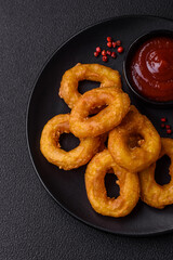 Delicious nutritious squid or onion rings deep fried with salt and spices