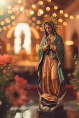 lady of guadalupe statue inside an old beautiful church, - obrazy, fototapety, plakaty