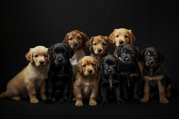 Group portrait of adorable puppies.
