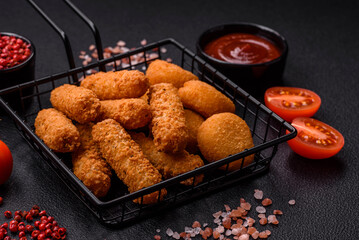 Delicious nuggets, rings and balls of mozzarella and parmesan cheese