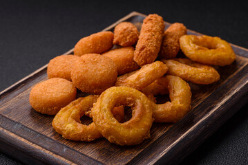 Delicious nuggets, rings and balls of mozzarella and parmesan cheese