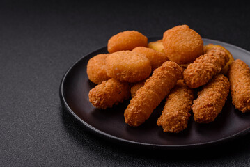 Delicious nuggets, rings and balls of mozzarella and parmesan cheese